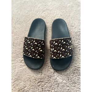 Burberry Size 42 Furley Tb Flock Leather Pool Slides In Bridle Brown